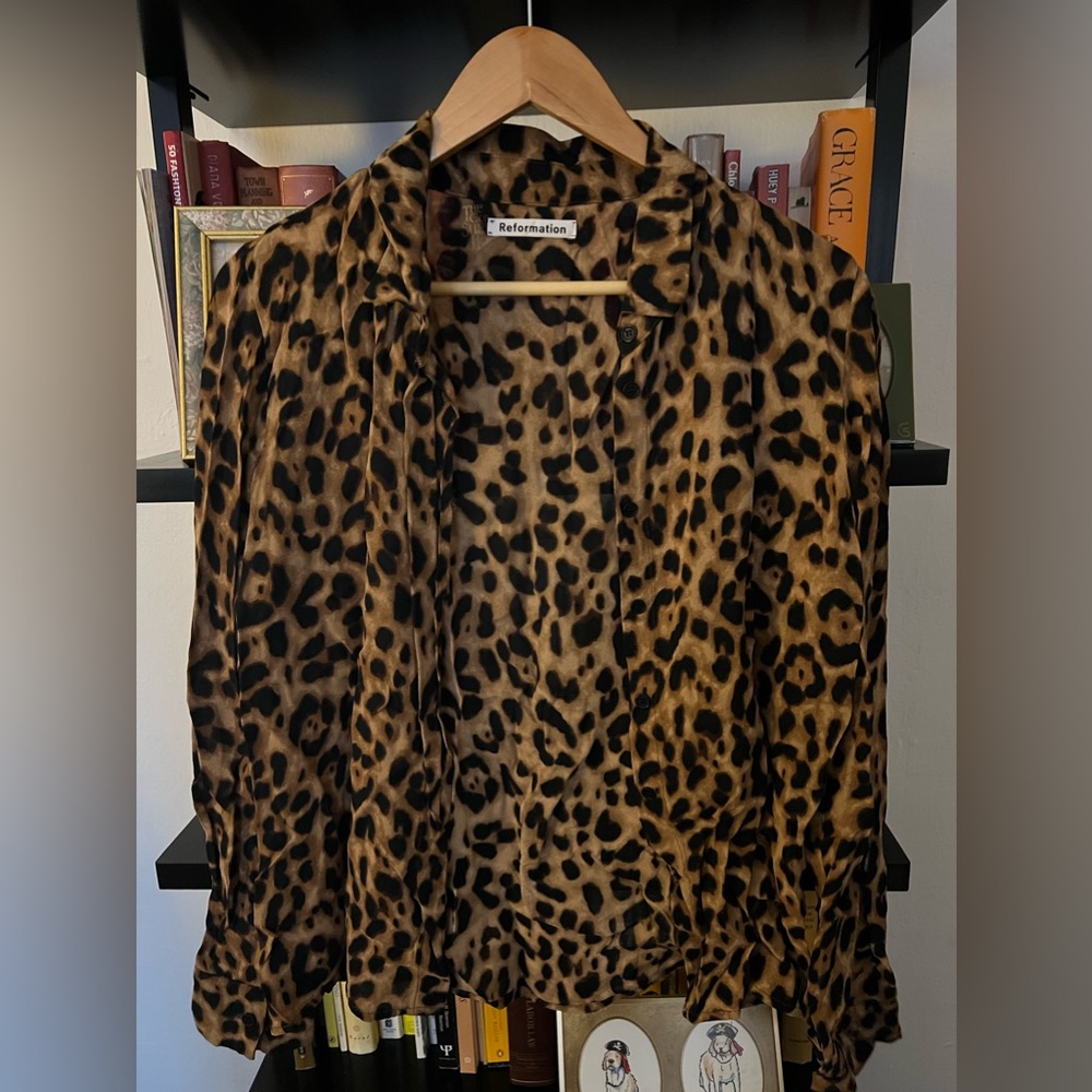 Reformation Violet Top in Leopard Print